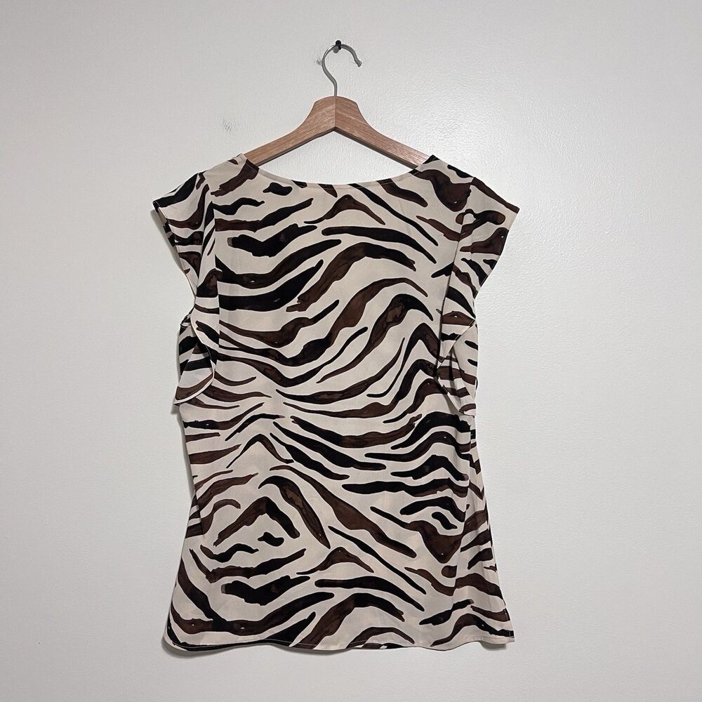 Cabi 3771 Zebra Print Flutter Sleeve Blouse Medium Cream Brown Animal Print Top - Picture 6 of 9